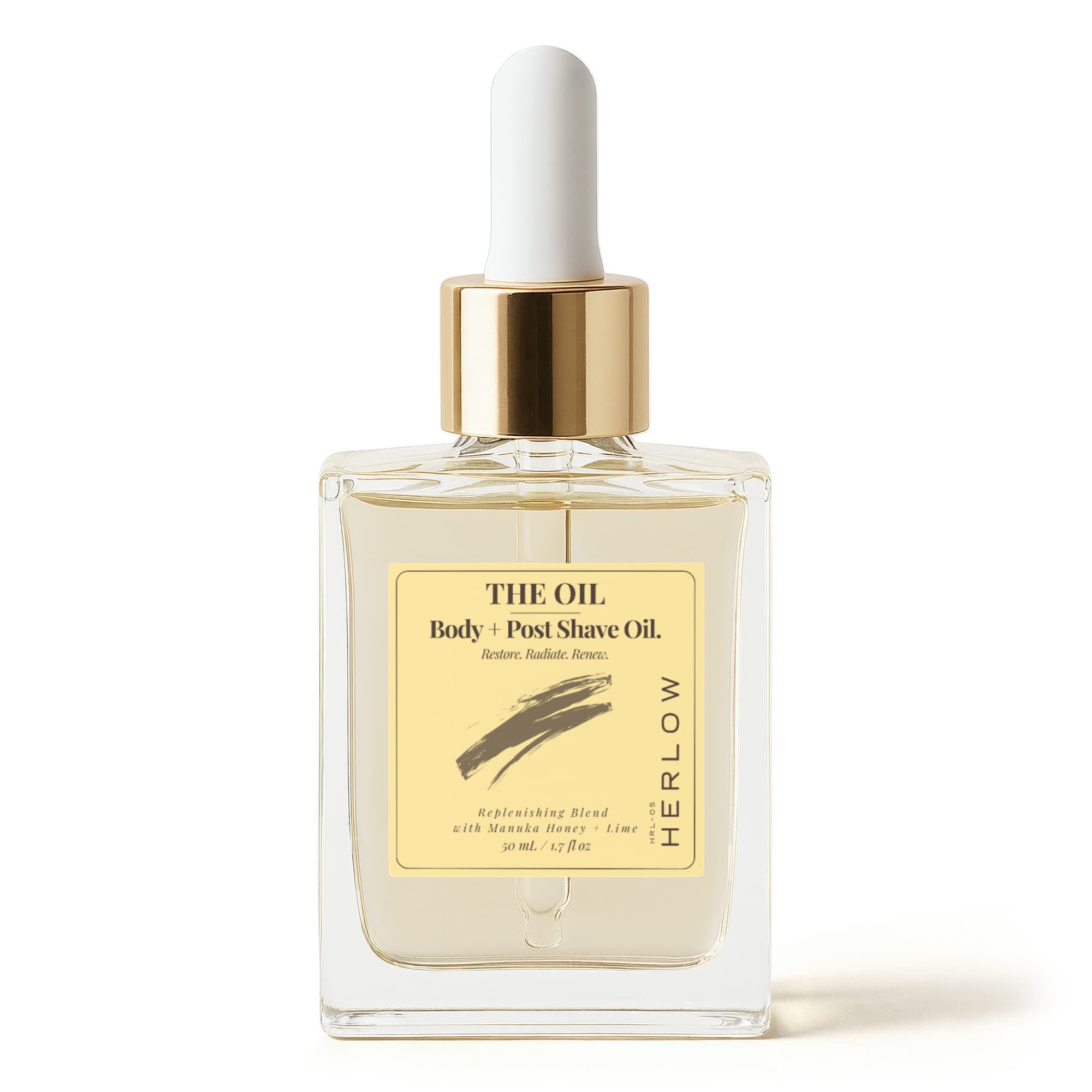 HERLOW Body and Post Shave Oil for Women in elegant glass bottle with dropper for hydration and soothing