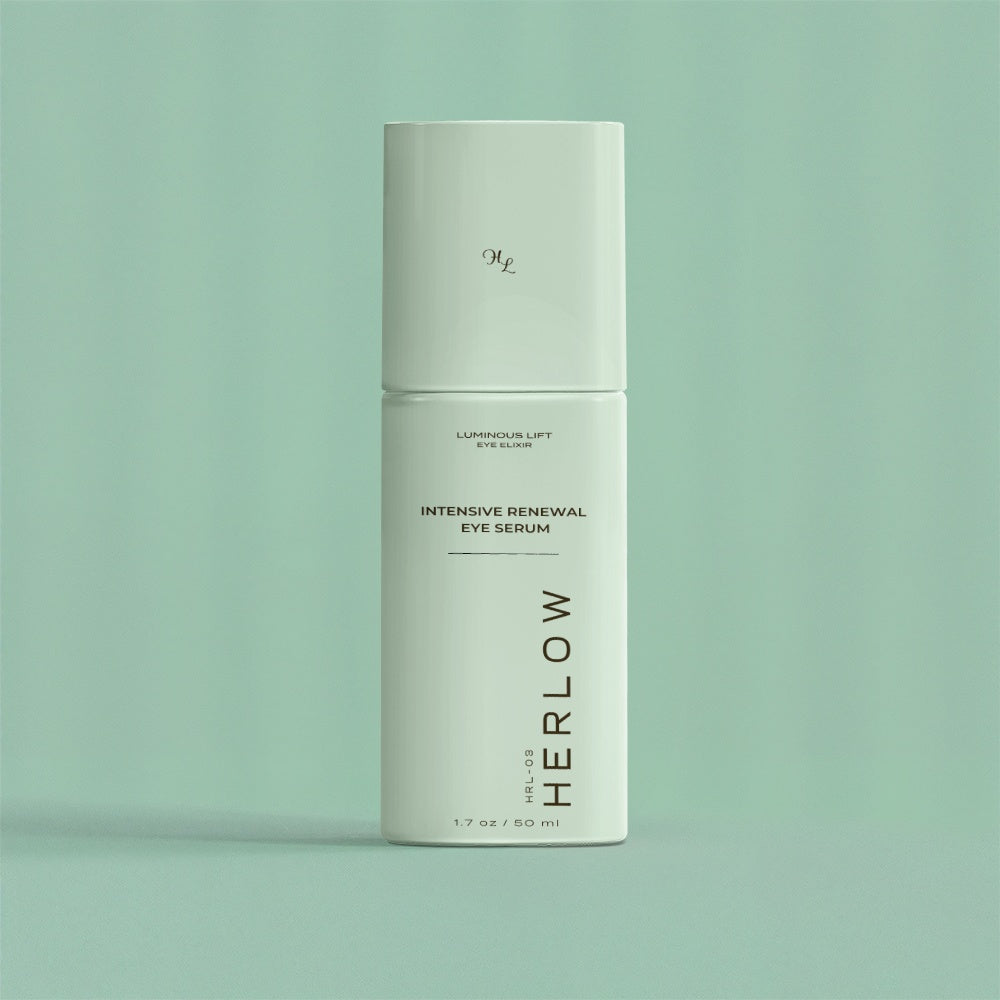 HERLOW Intensive Renewal Eye Serum in a sleek bottle, a brightening eye serum for women