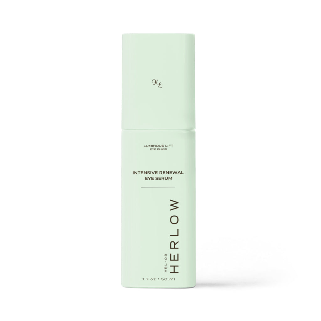 HERLOW Intensive Renewal Eye Serum in mint packaging, a brightening eye serum for women