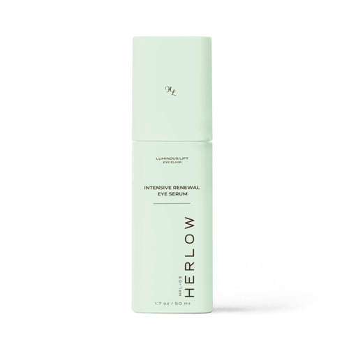 HERLOW Intensive Renewal Eye Serum in mint packaging, a brightening eye serum for women