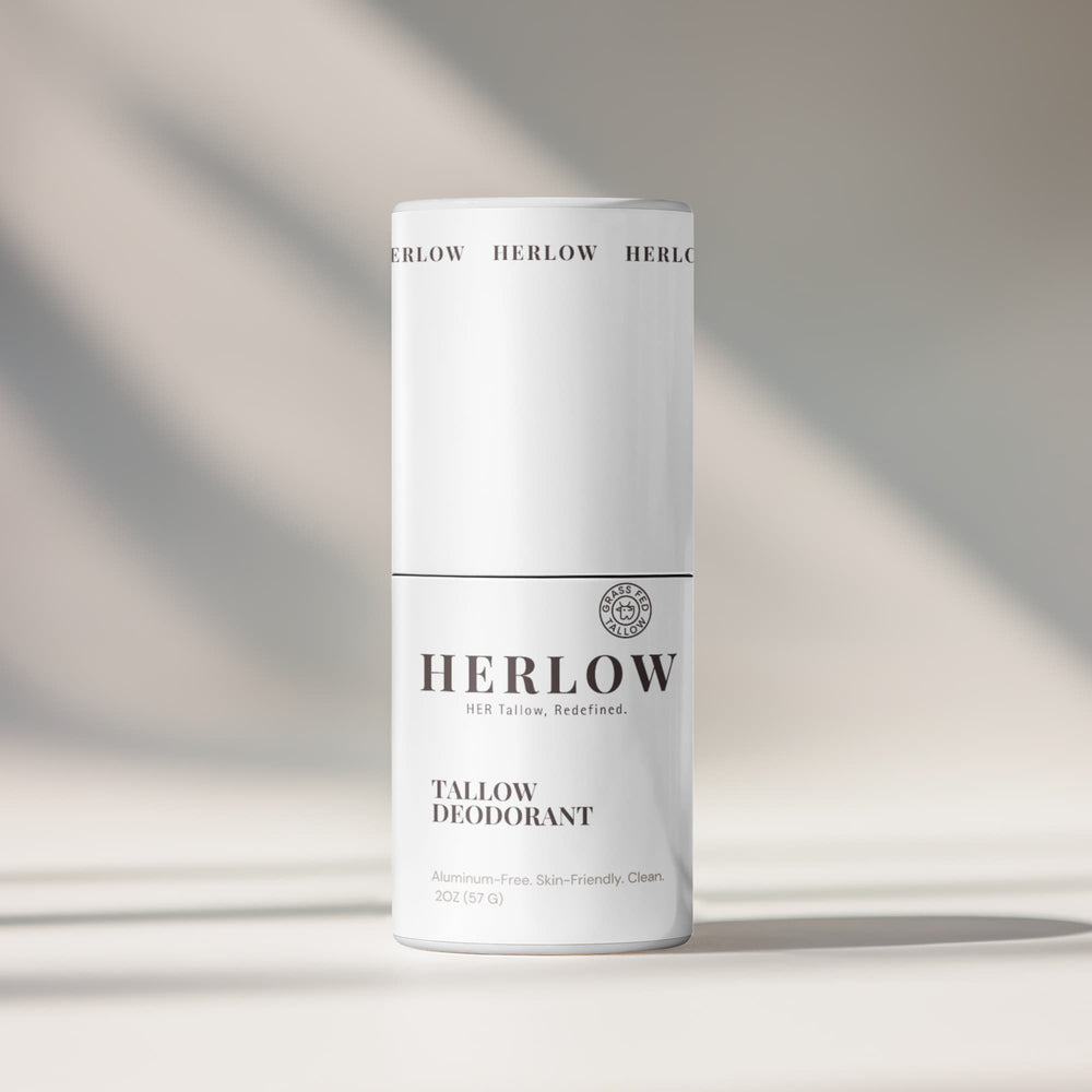 grass-fed tallow deodorant in a sleek white container for natural odor protection