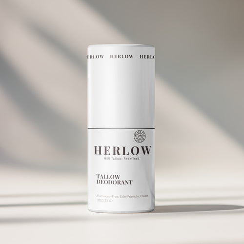 grass-fed tallow deodorant in a sleek white container for natural odor protection