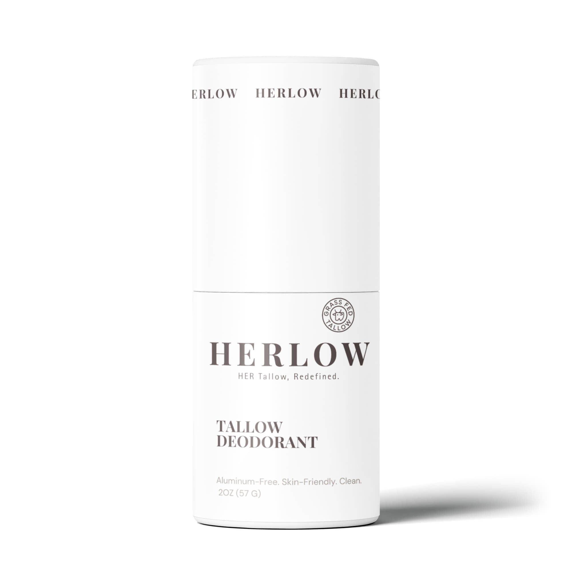 grass-fed tallow deodorant in a sleek white container, aluminum-free and skin-friendly