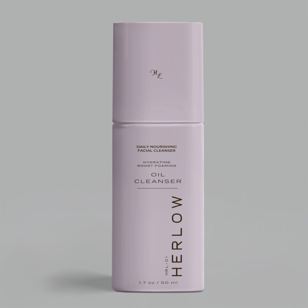 HERLOW milky oil foaming cleanser in a sleek bottle for daily facial cleansing and hydration