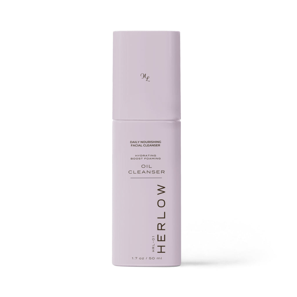 HERLOW milky oil foaming cleanser in a sleek bottle for daily facial cleansing
