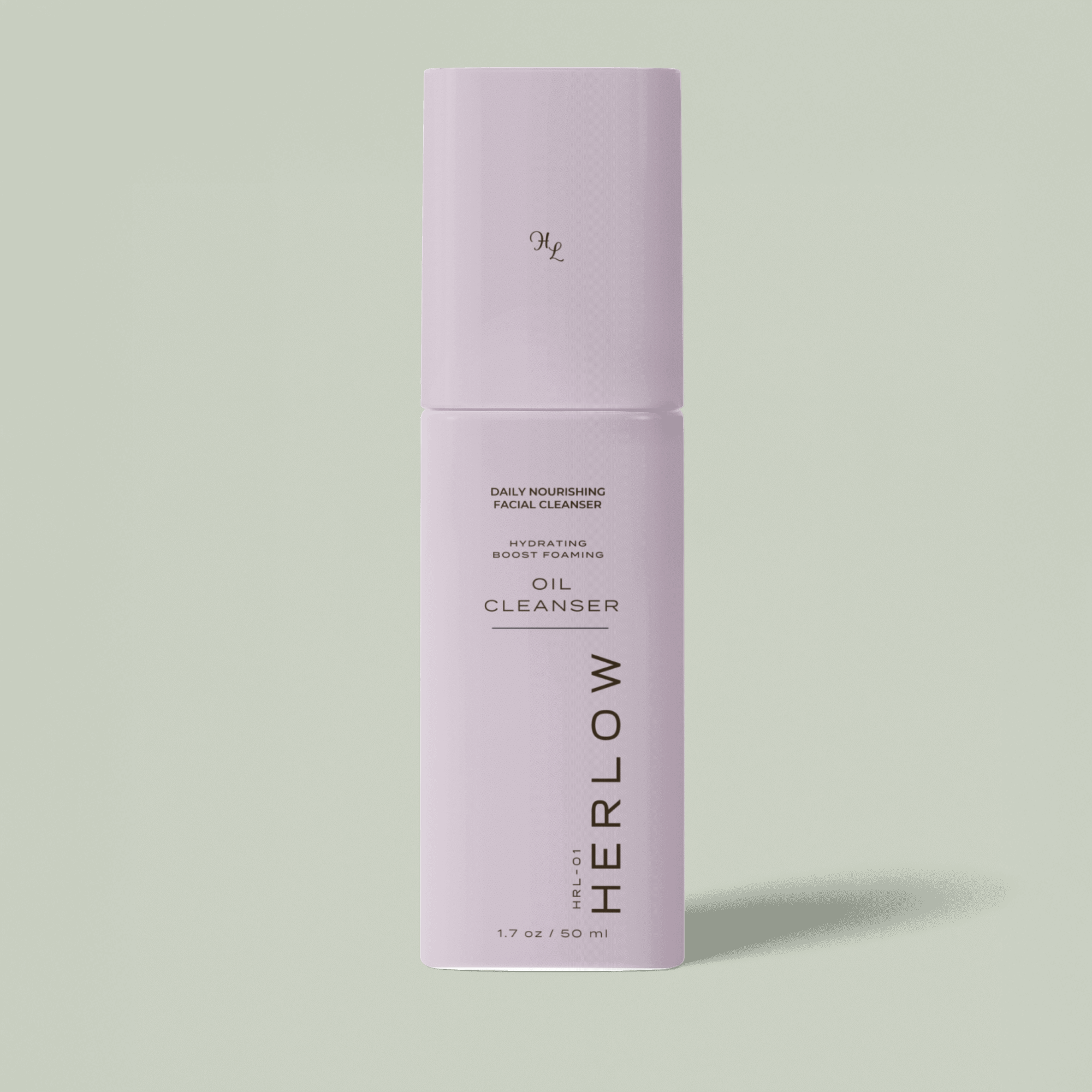 HERLOW Milky Oil Foaming Cleanser in a sleek purple bottle for daily nourishing facial care
