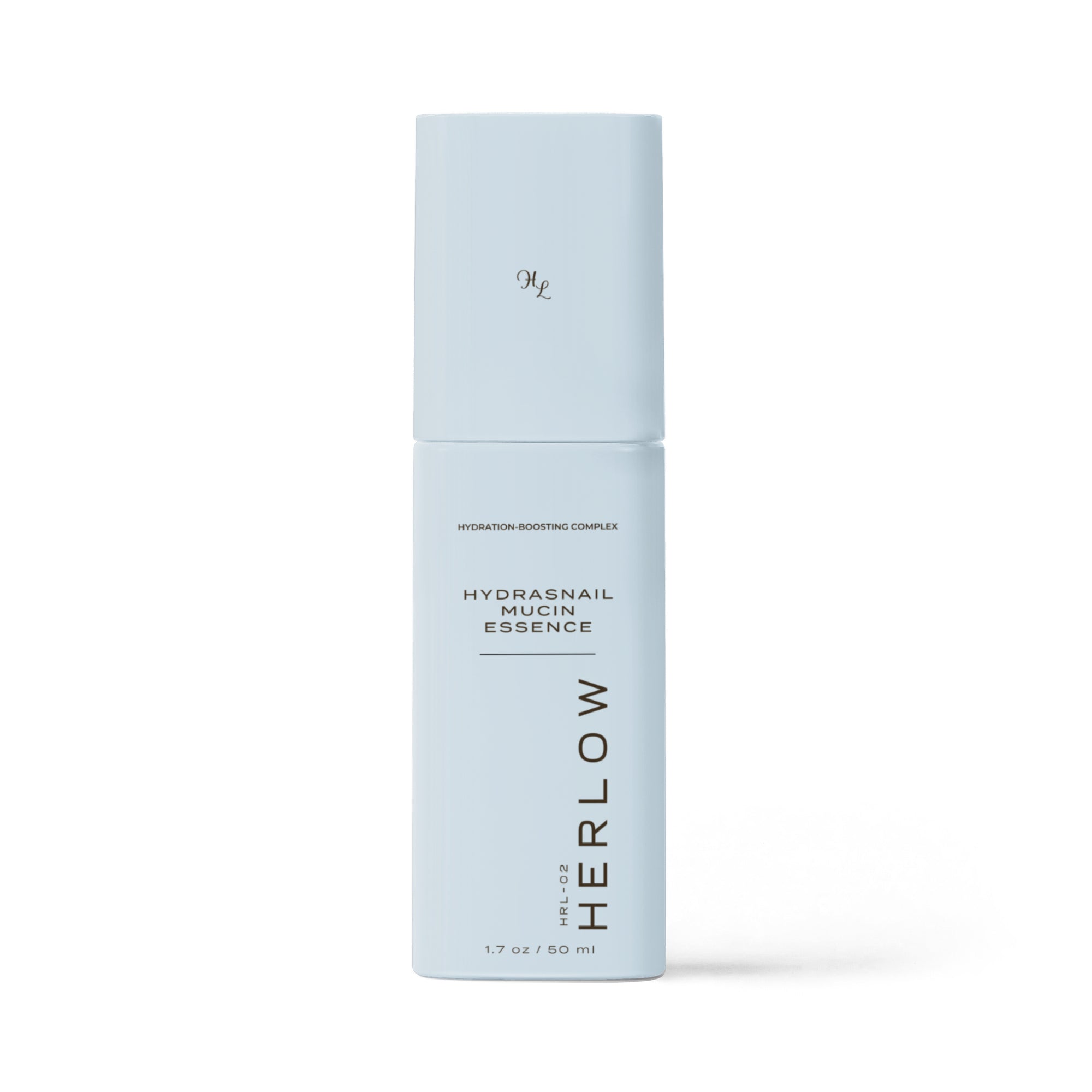HERLOW Hydrasnail Mucin Essence for Face in light blue bottle for deep hydration and skin rejuvenation