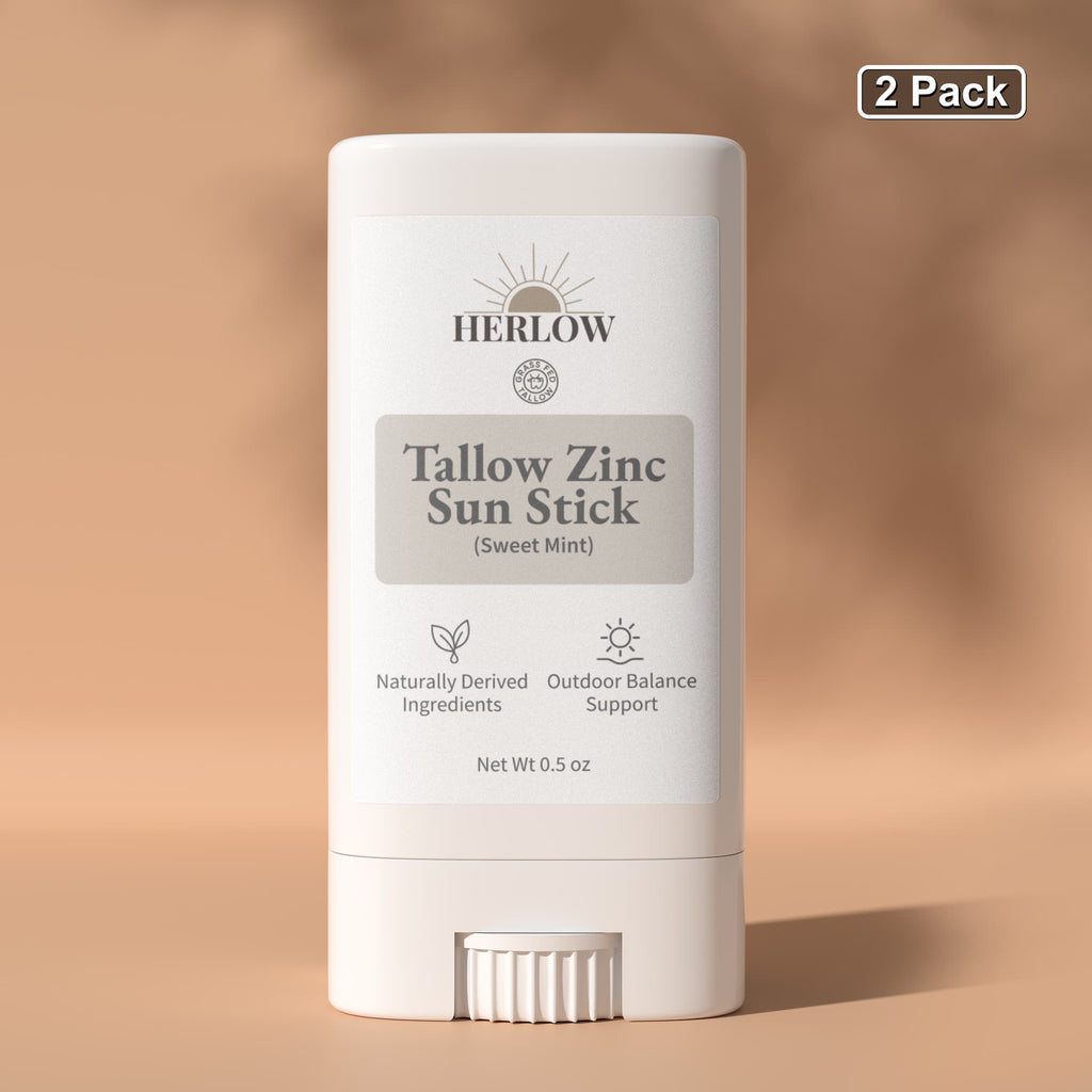 HERLOW Tallow Sun Stick in Sweet Mint, 2 Pack with naturally derived ingredients for outdoor balance support