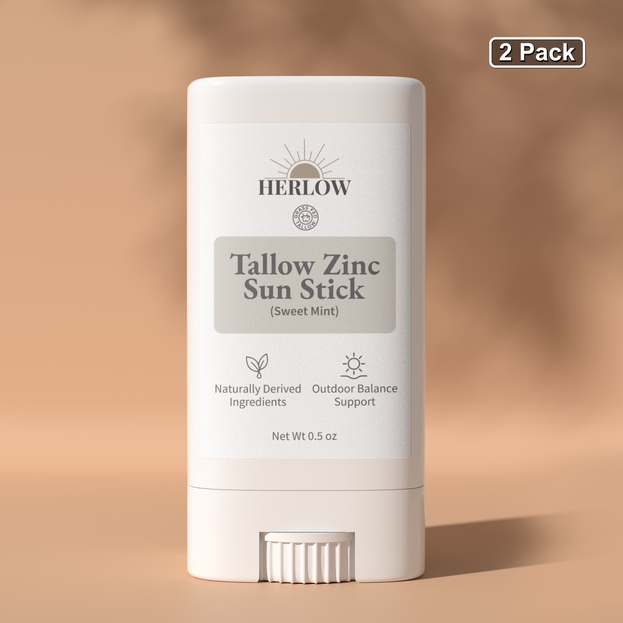 HERLOW Tallow Sun Stick in Sweet Mint, 2 Pack with naturally derived ingredients for outdoor balance support