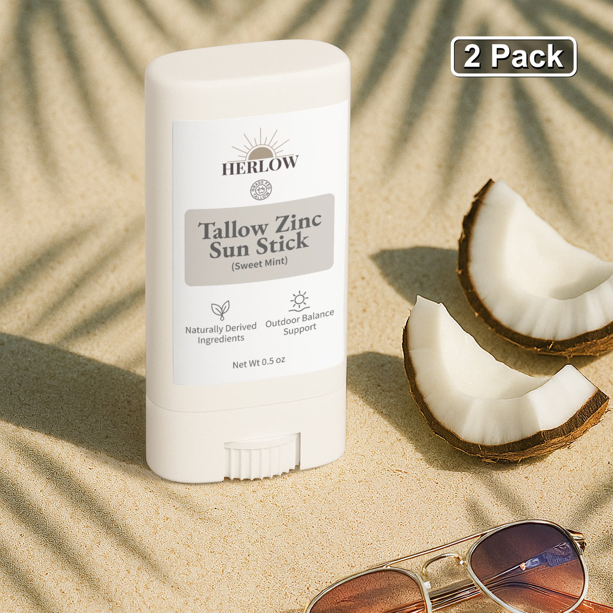 HERLOW Tallow Sun Stick in a 2 pack with moisturizing ingredients for outdoor balance support