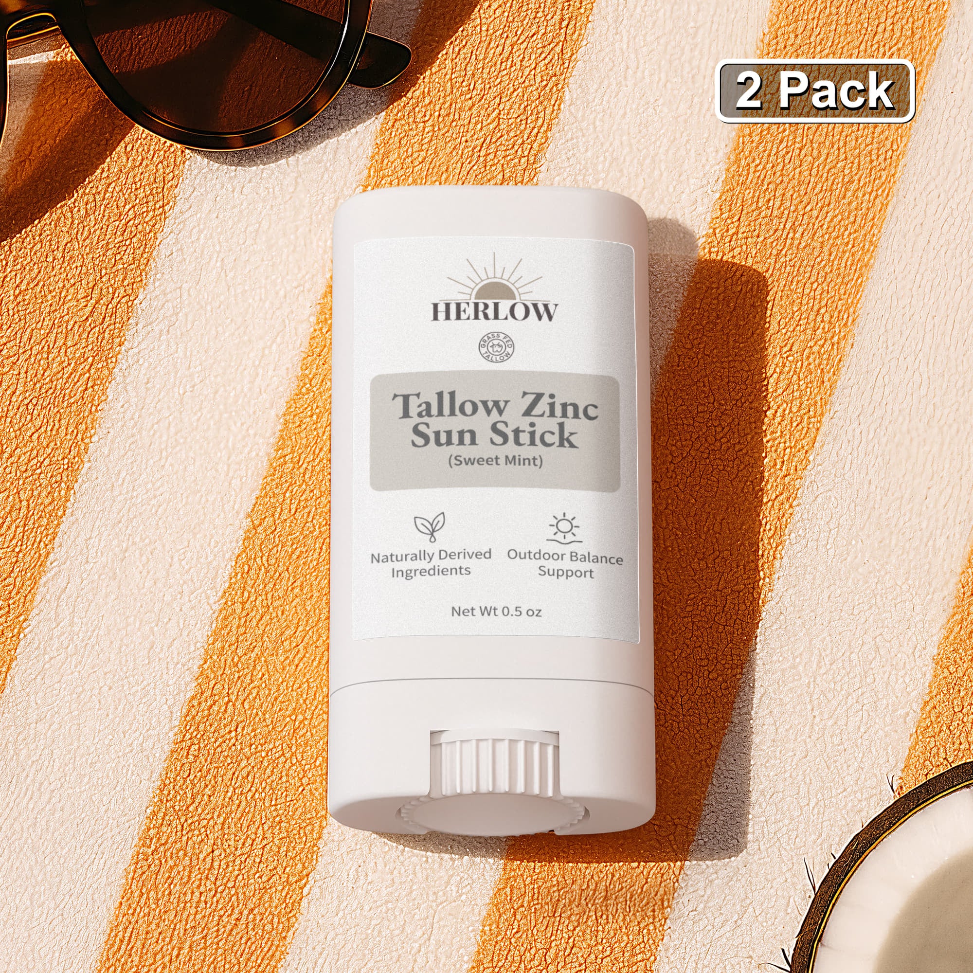 HERLOW Tallow Sun Stick in a 2-pack for effective sun protection with naturally derived ingredients